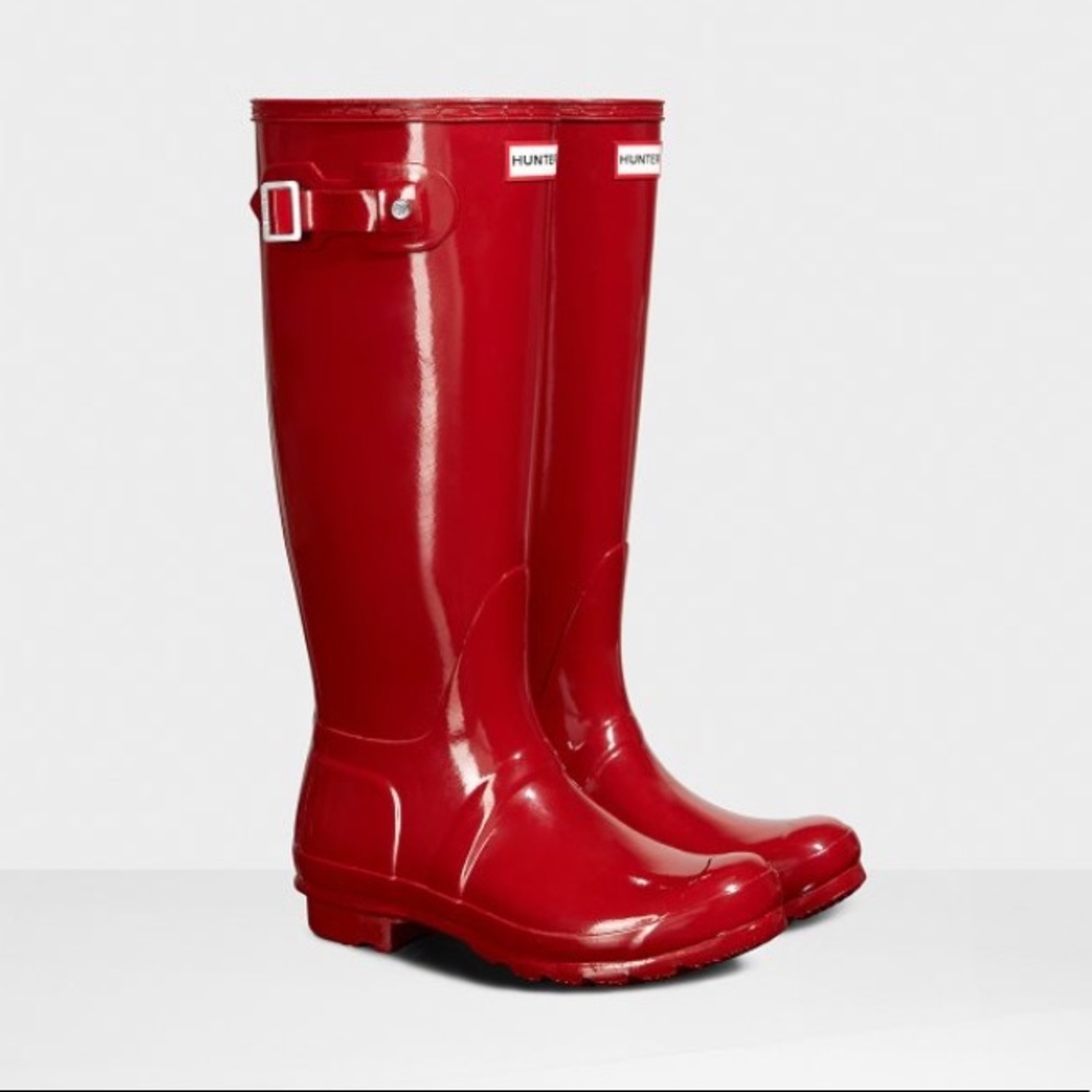 Glossy Red Tall Hunter Boots and Boot Socks